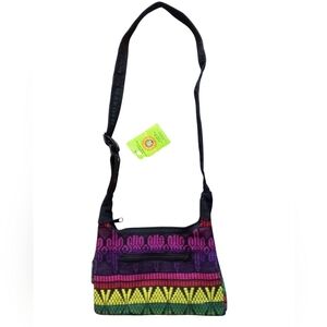 Ixchel the Original Patchwork Collection Black and Purple Shoulder Bag 9" X 6"